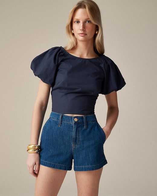 J.Crew Blue Fitted Puff-Sleeve Top