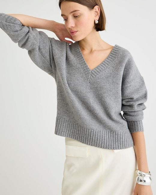 J.Crew Gray Relaxed V-Neck Pullover Sweater
