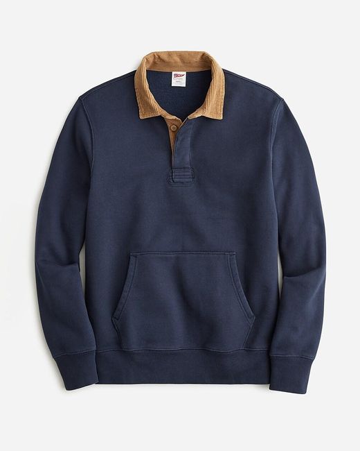 J.Crew Blue Heritage 14 Oz. Fleece Rugby Pullover With Corduroy Collar for men
