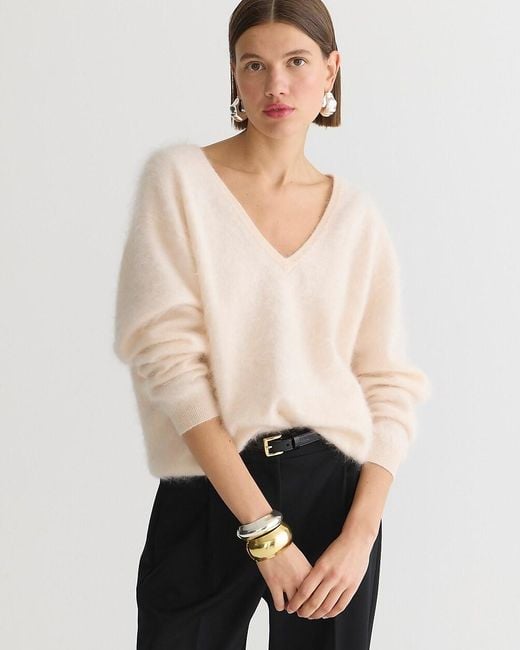 J.Crew Natural Brushed Cashmere Relaxed V-Neck Sweater