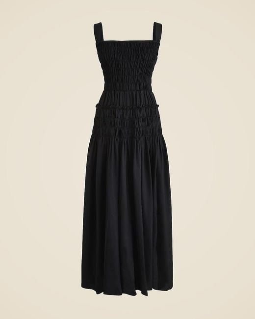 J.Crew Black Smocked Midi Dress