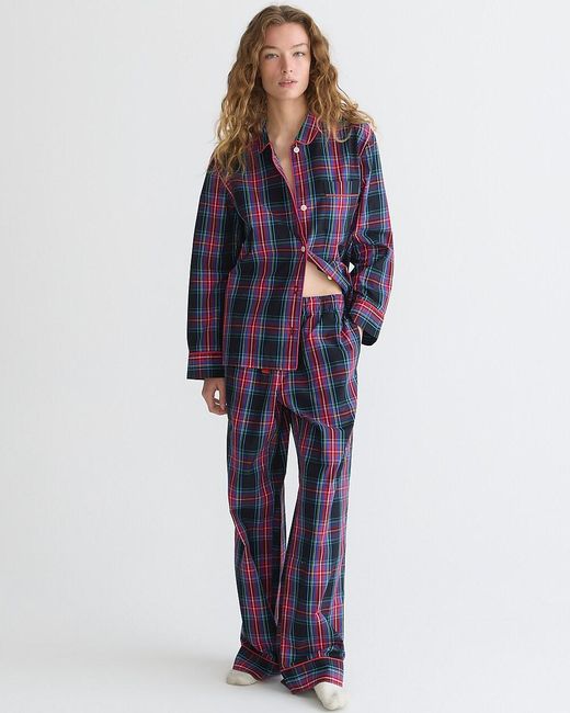 J.Crew Blue Long-Sleeve Cotton Poplin Pajama Set
