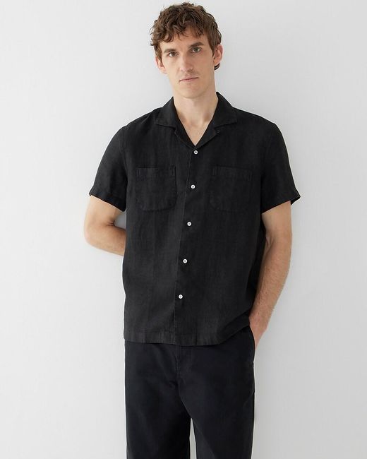 J.Crew Black Short-Sleeve Baird Mcnutt Irish Linen Camp-Collar Shirt for men