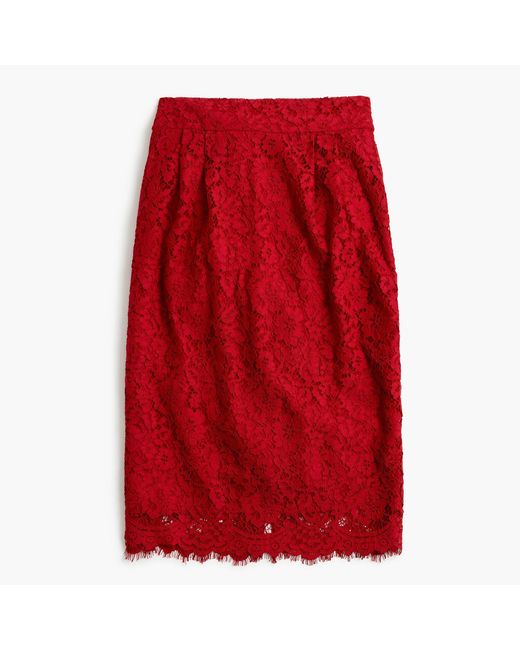 J.Crew Red Lace Pencil Skirt