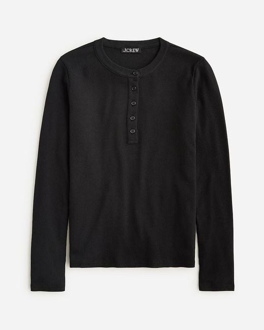 J.Crew Black Vintage Rib Long-Sleeve Henley T-Shirt