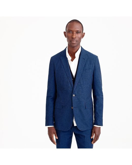 J.Crew Ludlow Slim-fit Unstructured Suit Jacket In Blue Cotton-linen for men