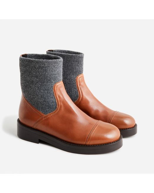 J.Crew Sock Boots In Leather And Wool in Burnt Caramel (Brown) Lyst