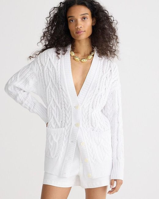 J.Crew White Cable-Knit Cardigan Sweater