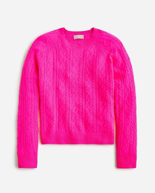 J.Crew Pink Cashmere Cropped Cable-Knit Crewneck Sweater
