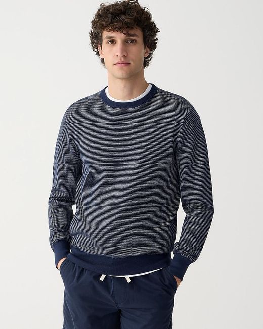 J.Crew Blue Cotton Piqué-Stitch Crewneck Sweater for men