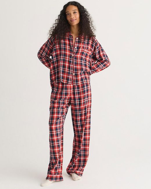 J.Crew Red Flannel Long-Sleeve Cropped Pajama Pant Set