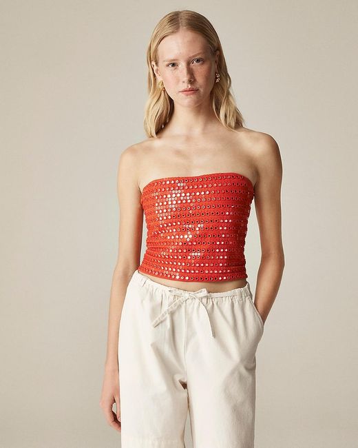 J.Crew Red Broken-In Jersey Tube Top With Mirror Embellishments