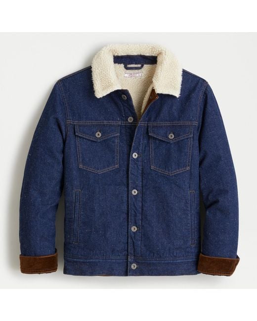 J.Crew Blue Japanese Denim Trucker Jacket With Sherpa Collar And Eco-friendly Primaloft® for men