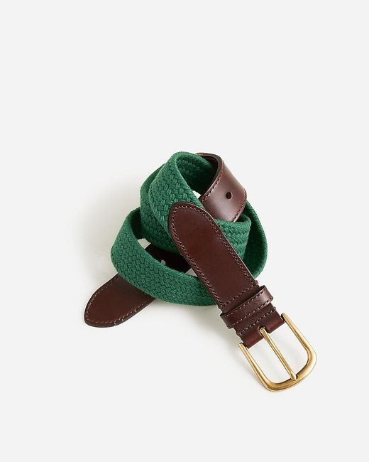 J.Crew Green Braided Cotton Belt With Leather Detail for men