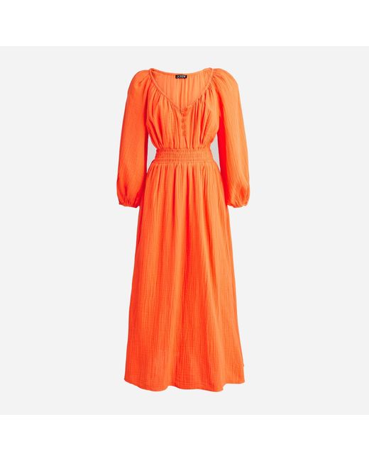J.Crew Vneck Midi Dress In Soft Gauze in Orange Lyst