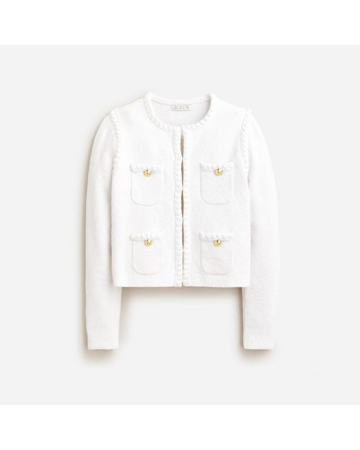J.Crew White Odette Sweater Lady Jacket In Cotton-blend Bouclé