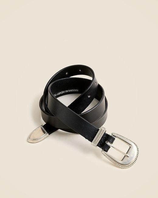 J.Crew Black Maximum Henry X Leather Western Belt With Brass Buckle for men
