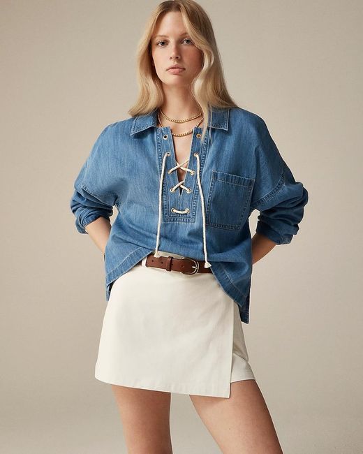 J.Crew Blue Lace-Up Pullover Shirt