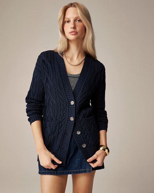 J.Crew Blue Cable-Knit Cardigan Sweater