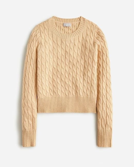 J.Crew Natural Cashmere Shrunken Cable-Knit Crewneck Sweater With Lurex Threads