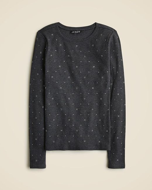 J.Crew Gray Vintage Rib Long-Sleeve T-Shirt With Embellishments