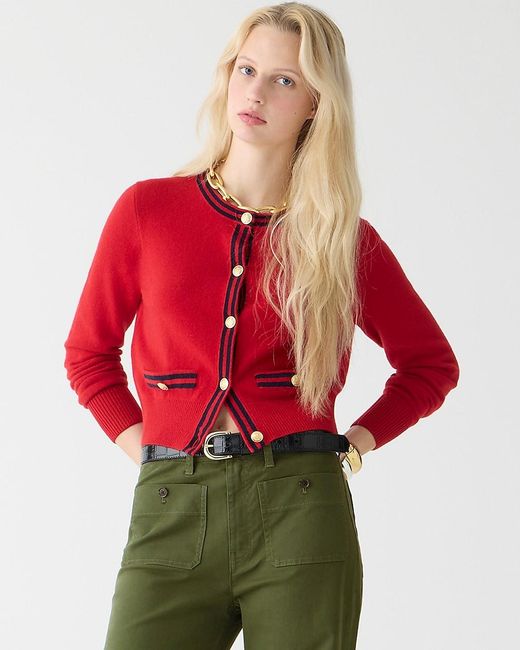 J.Crew Red Cashmere Sweater Lady Jacket With Contrast Trim