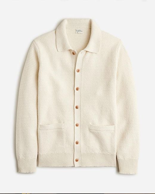 J.Crew Natural Cotton Tuck-Stitch Cardigan-Polo Sweater for men