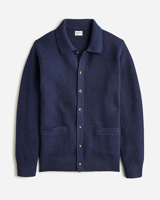 J.Crew Blue Cotton Tuck-Stitch Cardigan-Polo Sweater for men