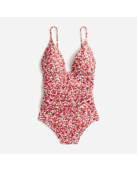 J.Crew Ruched Plunge One-piece Swimsuit In Liberty® Eliza's Red Fabric