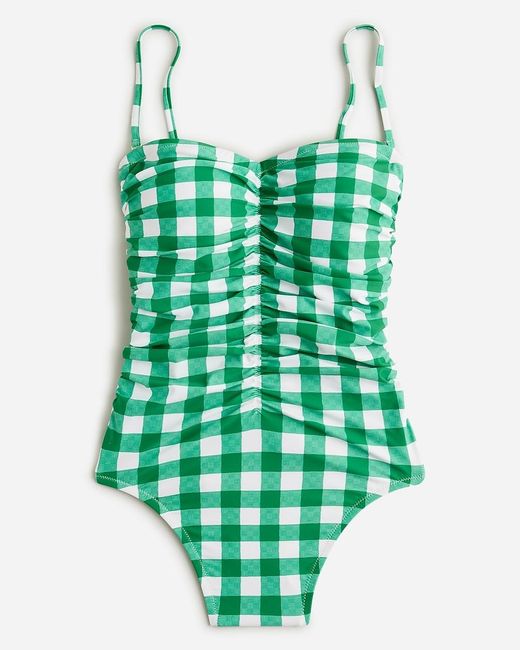 J.Crew Green Ruched Sweetheart One-Piece Swimsuit