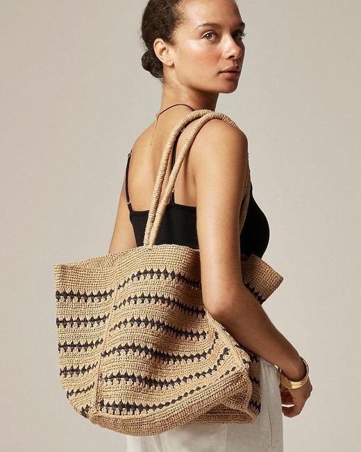 J.Crew Brown Handknotted Packable Straw Tote