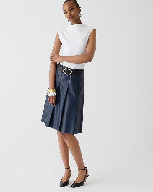 J.Crew Blue Pleated Faux-Leather Skirt