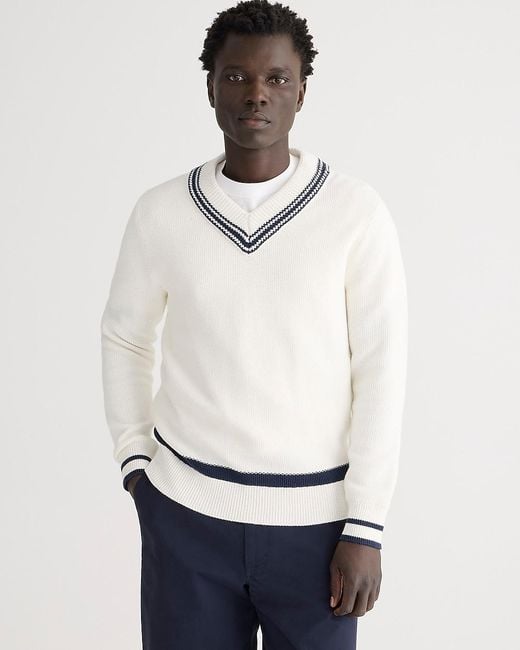 J.Crew White Cotton V-Neck Cricket Sweater for men