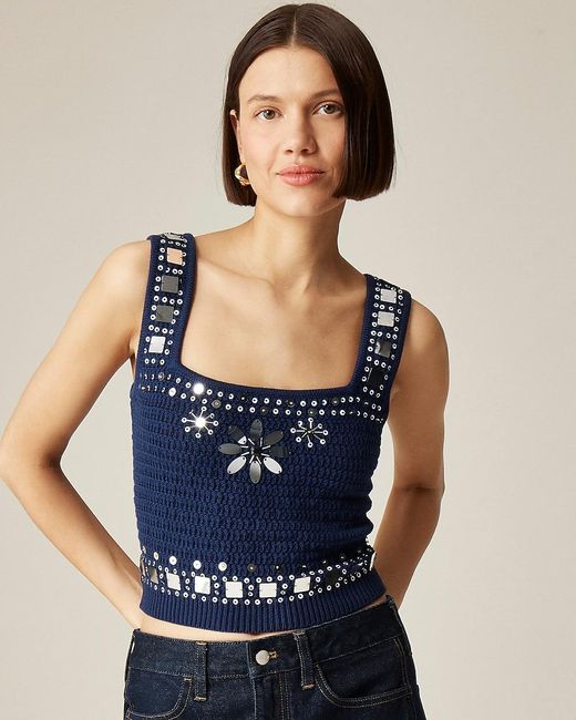 J.Crew Blue Sweater-Tank With Hand-Embellished Mirrors