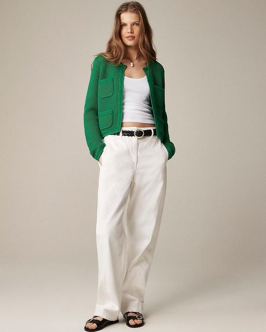 J.Crew Green Open Pointelle-Stitch Cardigan