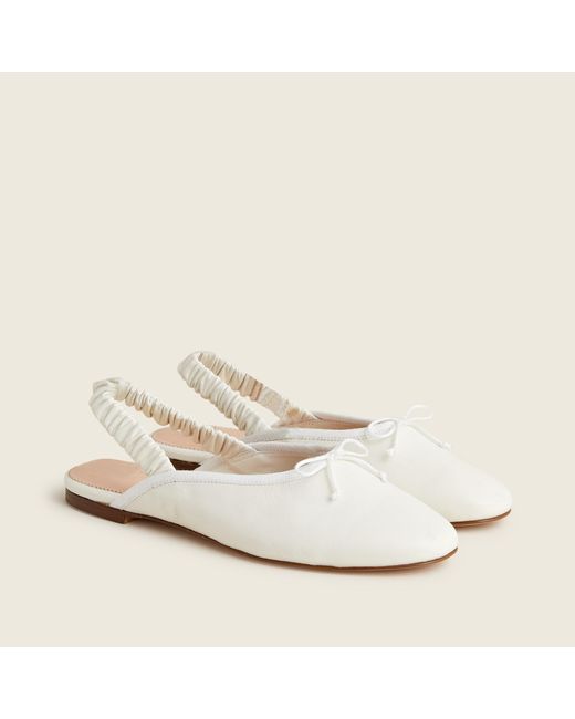 J.Crew Leather Zoe Ballet Scrunchedstrap Slingback Flats in Ivory