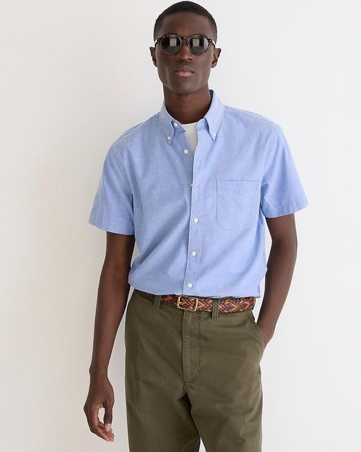 J.Crew Blue Slim Short-Sleeve Broken-In Organic Cotton Oxford Shirt for men