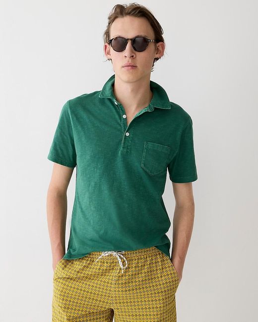 J.Crew Green Garment-Dyed Slub Cotton Pocket Polo Shirt for men