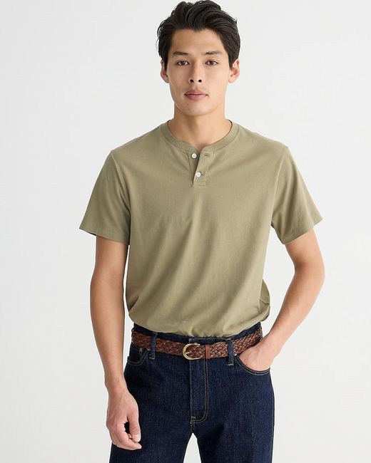 J.Crew Green Tall Short-Sleeve Sueded Cotton Henley for men