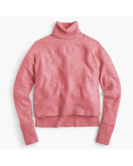 J.Crew Pink Turtleneck Sweater With Side Slits In Supersoft Yarn
