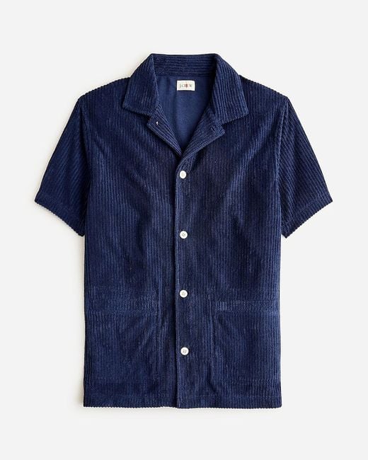 J.Crew Blue Short-Sleeve Corded Terry Camp-Collar Shirt for men