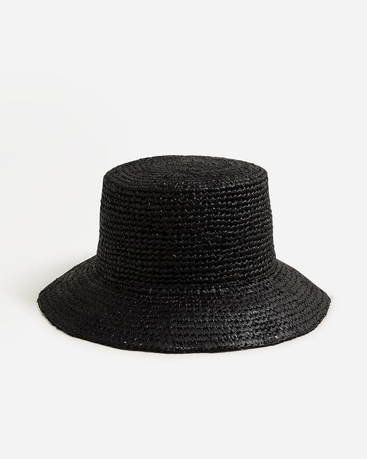 J.Crew Black Wide-Brim Raffia Bucket Hat