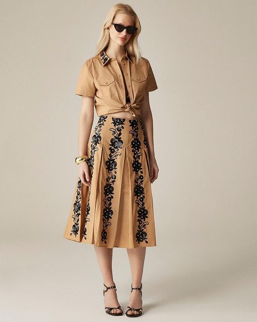 J.Crew Natural Collection Cropped Button-Up Shirt With Floral Sequins