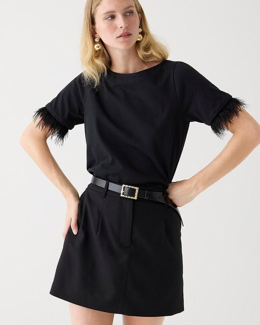 J.Crew Black Mariner Jersey Cropped Boatneck T-Shirt With Feathers