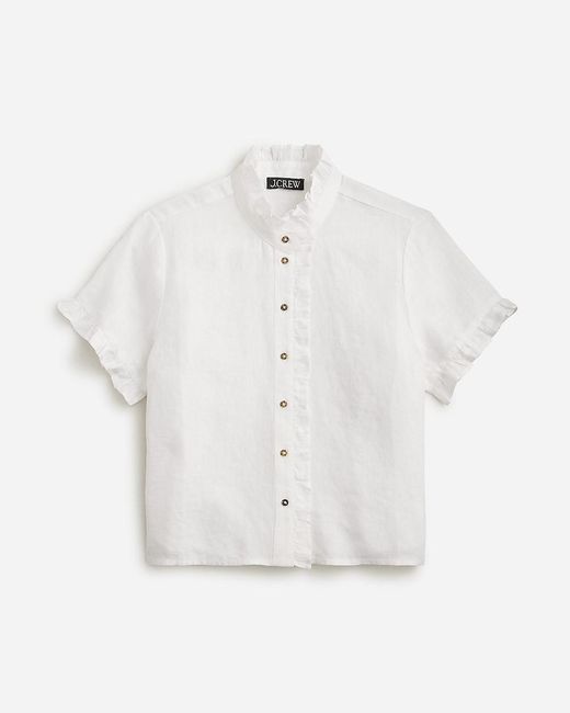 J.Crew White Ruffle-Trim Button-Up Shirt