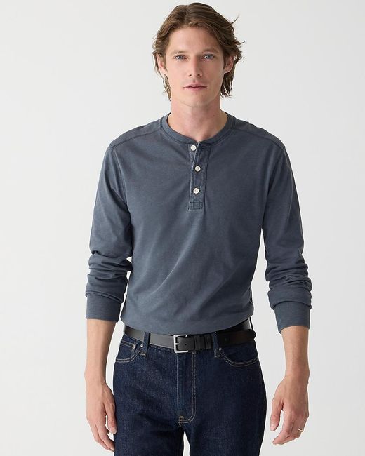 J.Crew Blue Slim Long-Sleeve Garment-Dyed Slub Cotton Henley for men