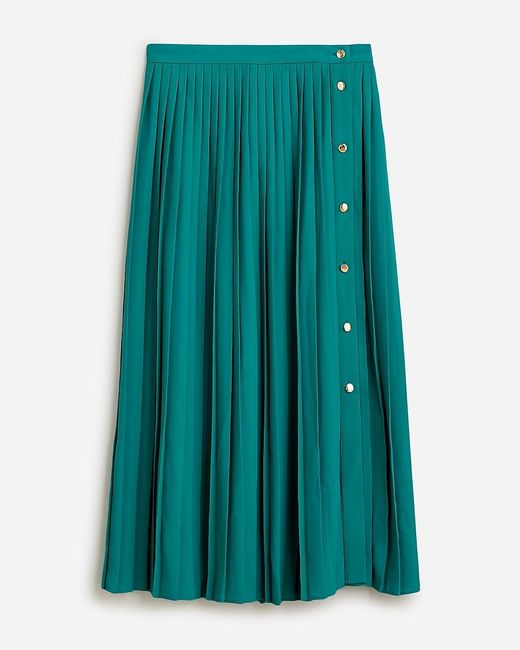 J.Crew Green Pleated Skirt With Buttons