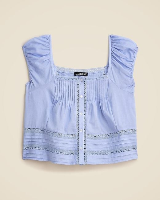 J.Crew Blue Cap-Sleeve Lace-Trim Top