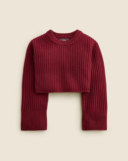 J.Crew Red Spring Street Cropped Ribbed Cashmere Crewneck Sweater