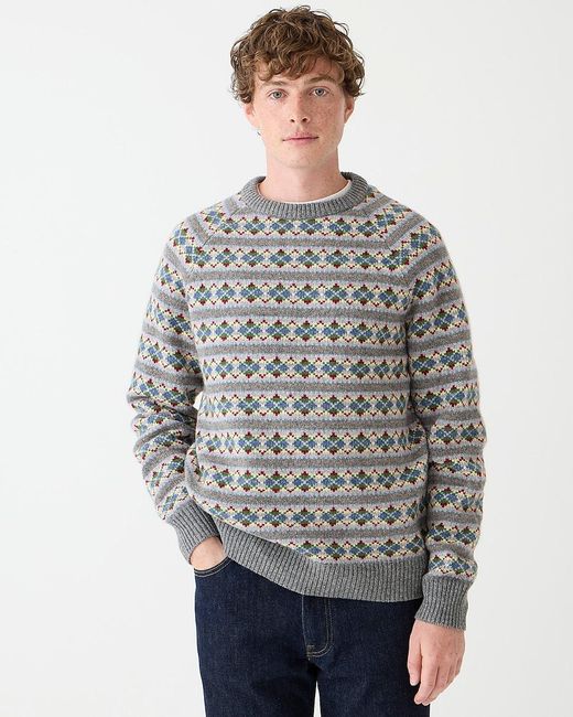 J.Crew Gray Lambswool Fair Isle Sweater With Argyle for men